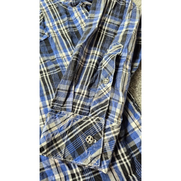 Affliction Black Premium Shirt Mens L Blue button embroidered Logo Y2K Grunge - Picture 6 of 12